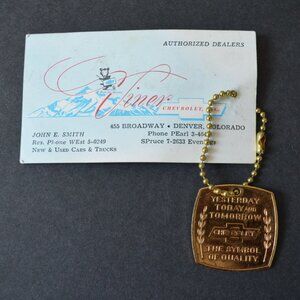 Vintage Chevrolet Chevy Keychain and Business Card Denver Colorado